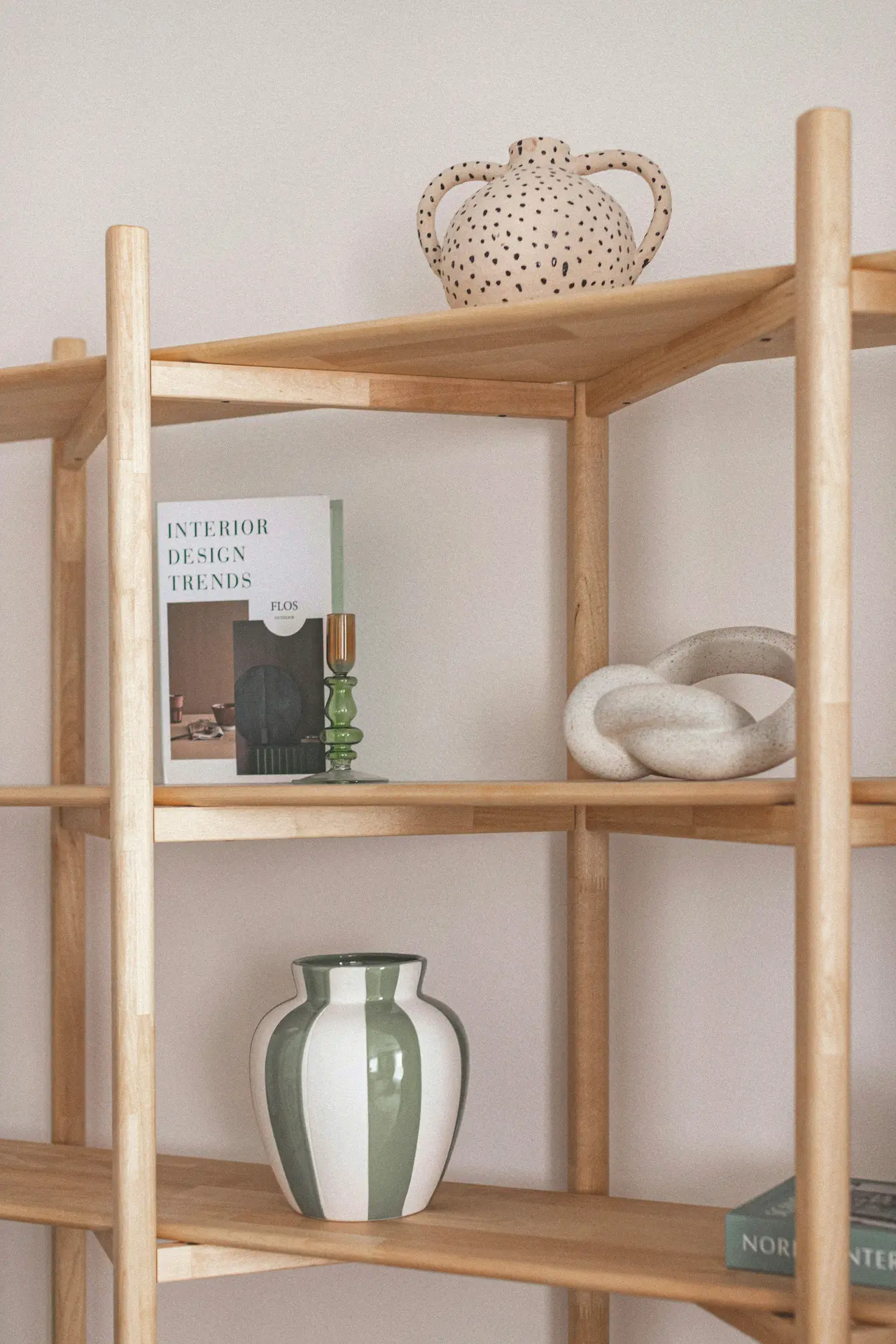 shelves with ceramic itens on it